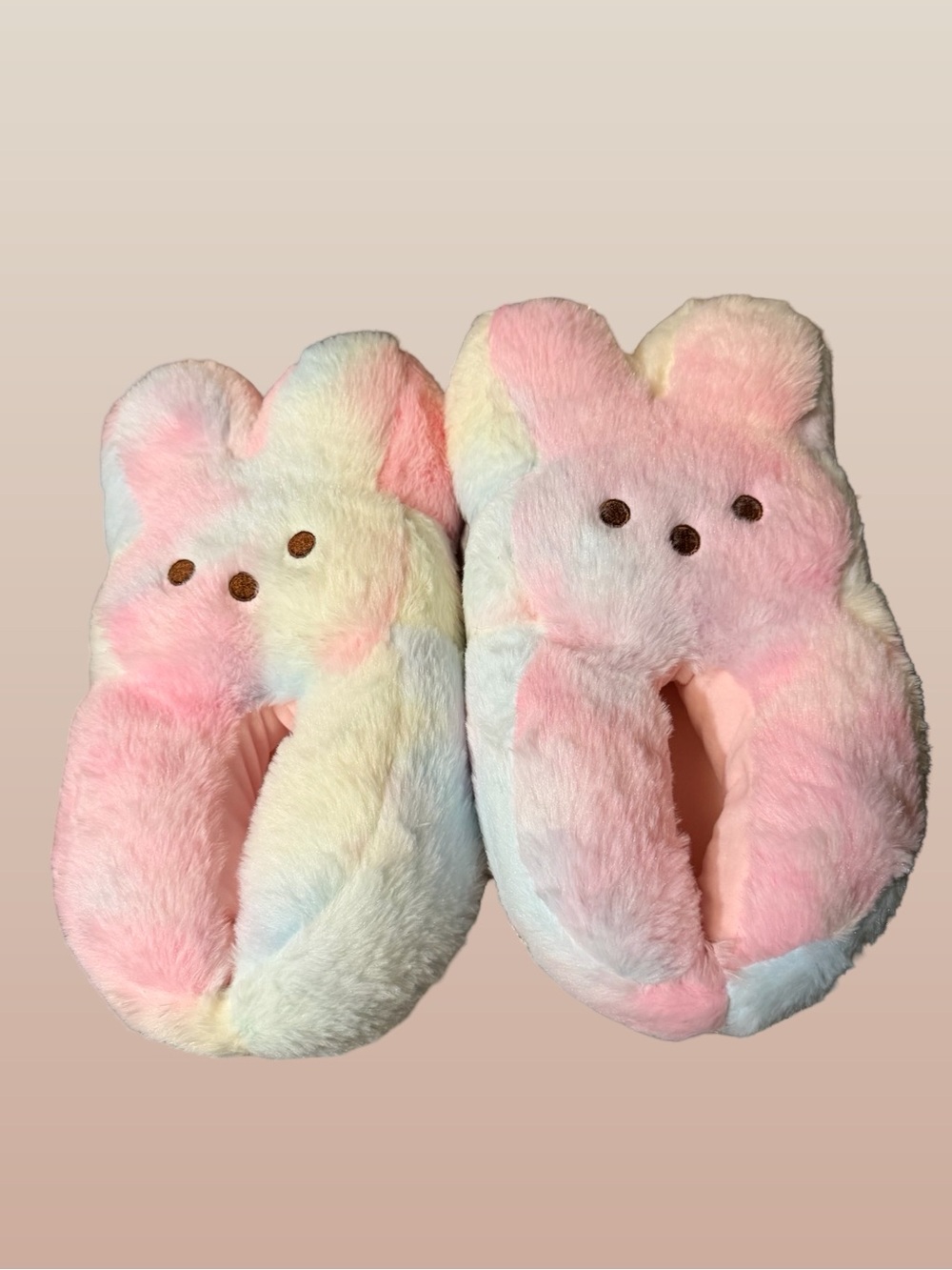 PEEPS Kids Plush Bunny Slippers - Pastel Rainbow Pink Sz 4-5
